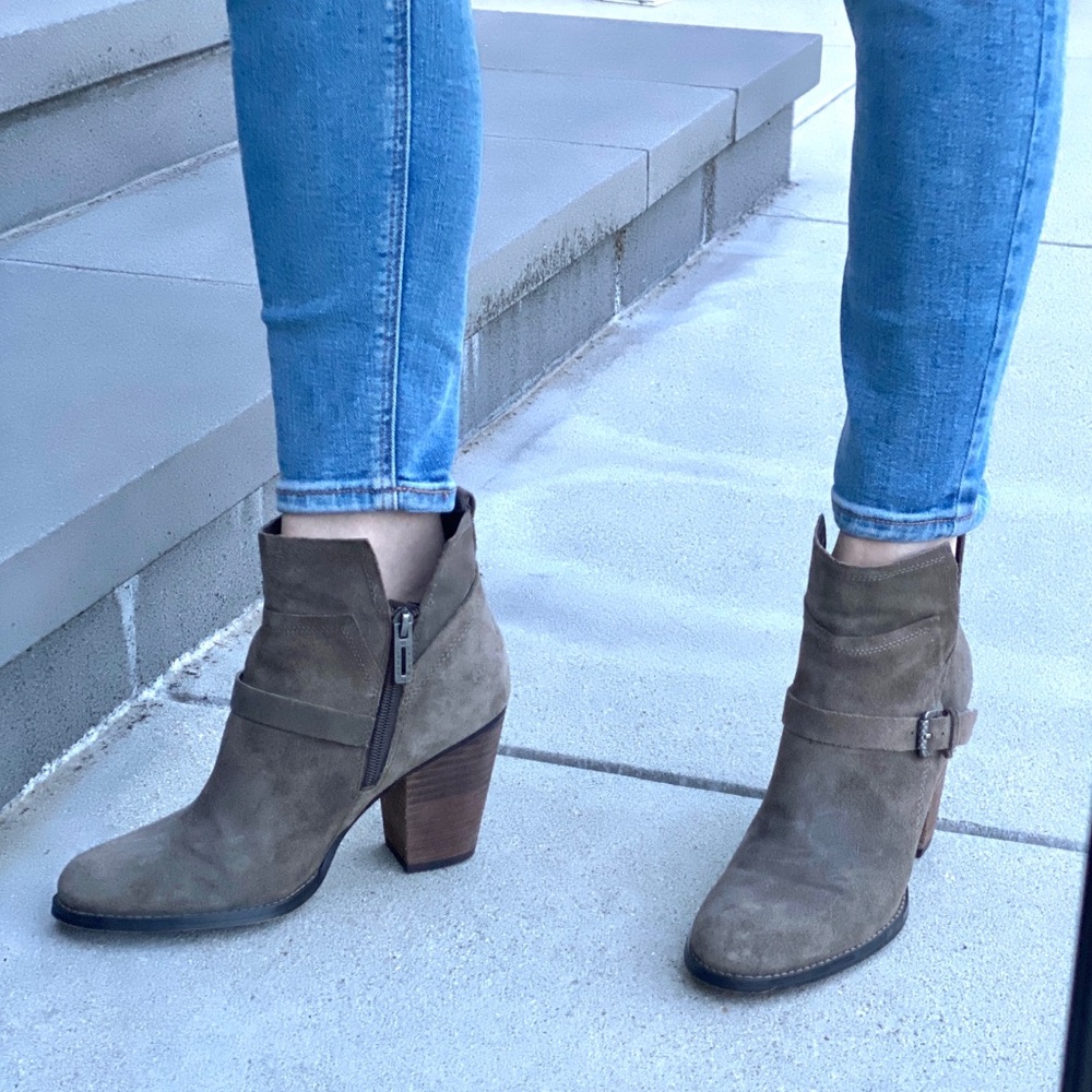 IVANKA trump FRANKLY ankle boots booties khaki green suede leather chunky heels - Picture 2 of 13